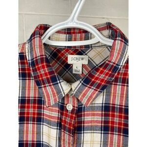 J. Crew Plaid Button Down Long Sleeve Cotton Shirt Classic Fit Women's L Red